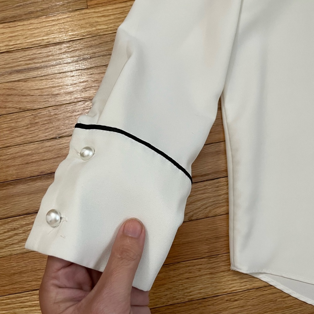 OLIVE White Ribbon Neck Blouse - Picture 4 of 11
